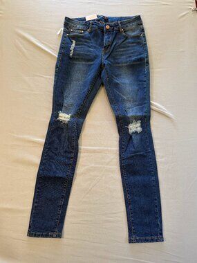 Vins Me Women's Distressed Skinny Ankle Stretch Dark Wash Jeans Size 7 NWT Blue